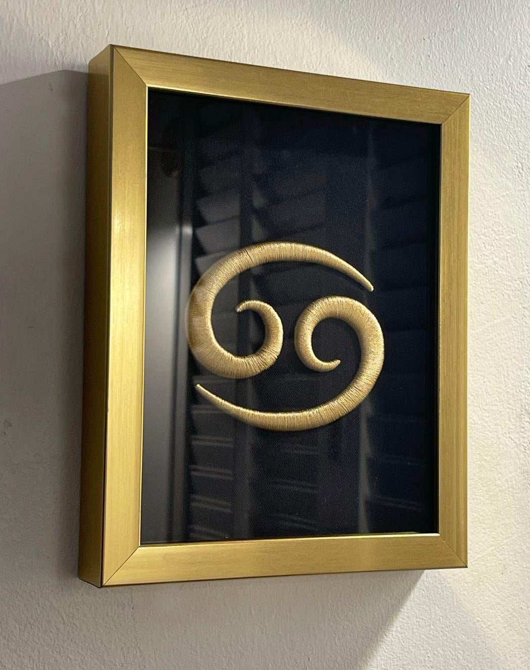 12 Golden Zodiac Signs 3D Embroidery Artwork in Gold Thick Frame