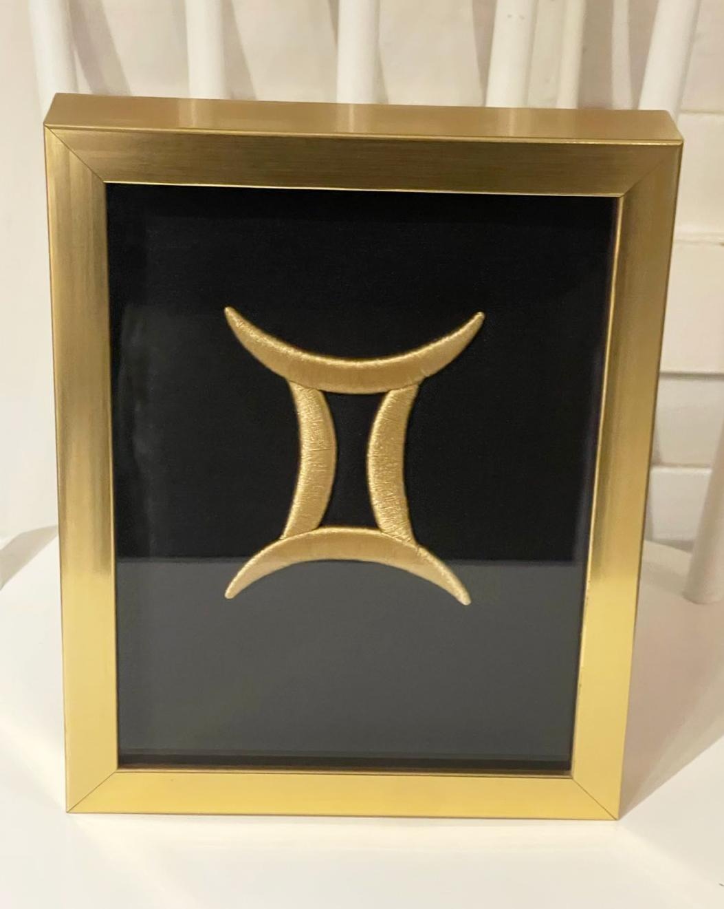 12 Golden Zodiac Signs 3D Embroidery Artwork in Gold Thick Frame