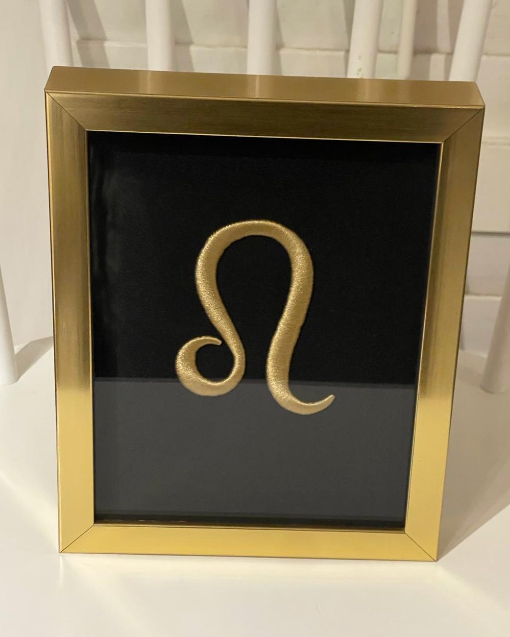12 Golden Zodiac Signs 3D Embroidery Artwork in Gold Thick Frame