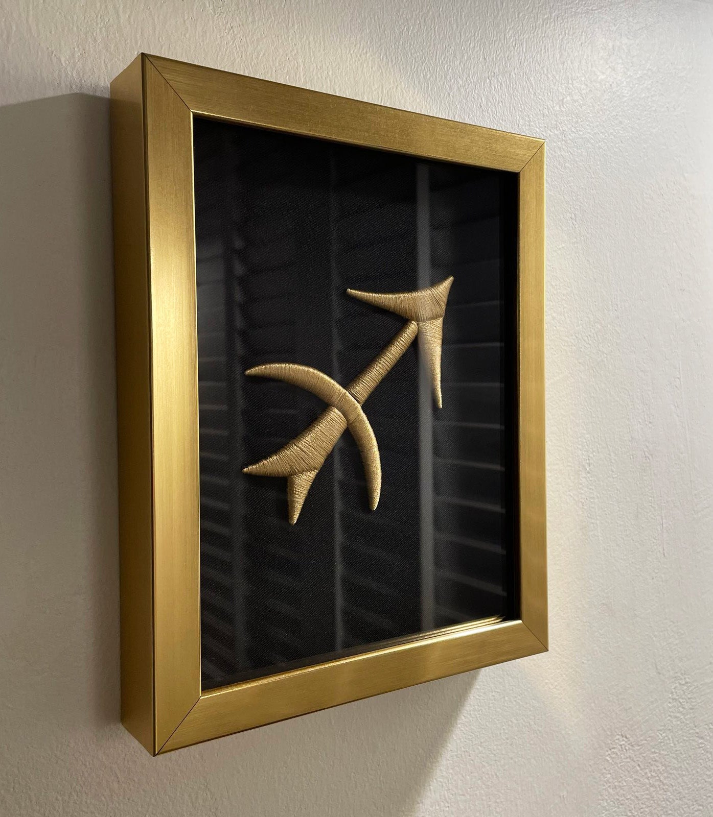 12 Golden Zodiac Signs 3D Embroidery Artwork in Gold Thick Frame