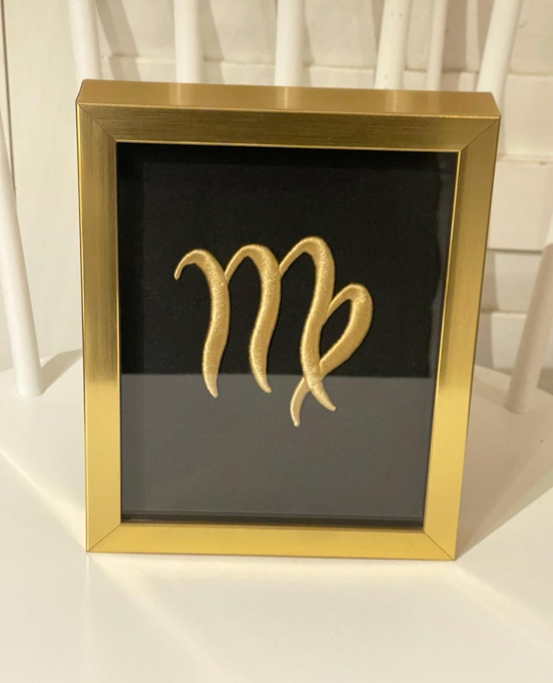 12 Golden Zodiac Signs 3D Embroidery Artwork in Gold Thick Frame